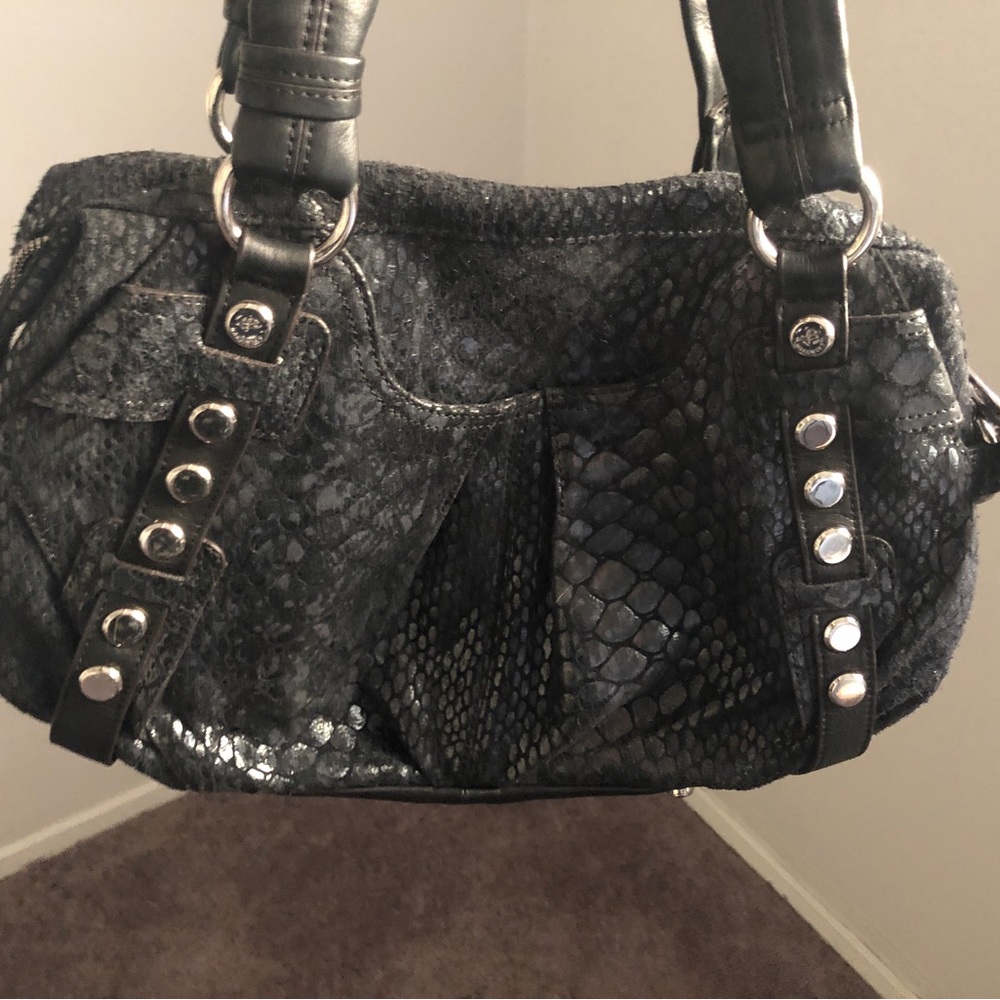 B.Makowsky Snake Embossed Leather Satchel w Studs